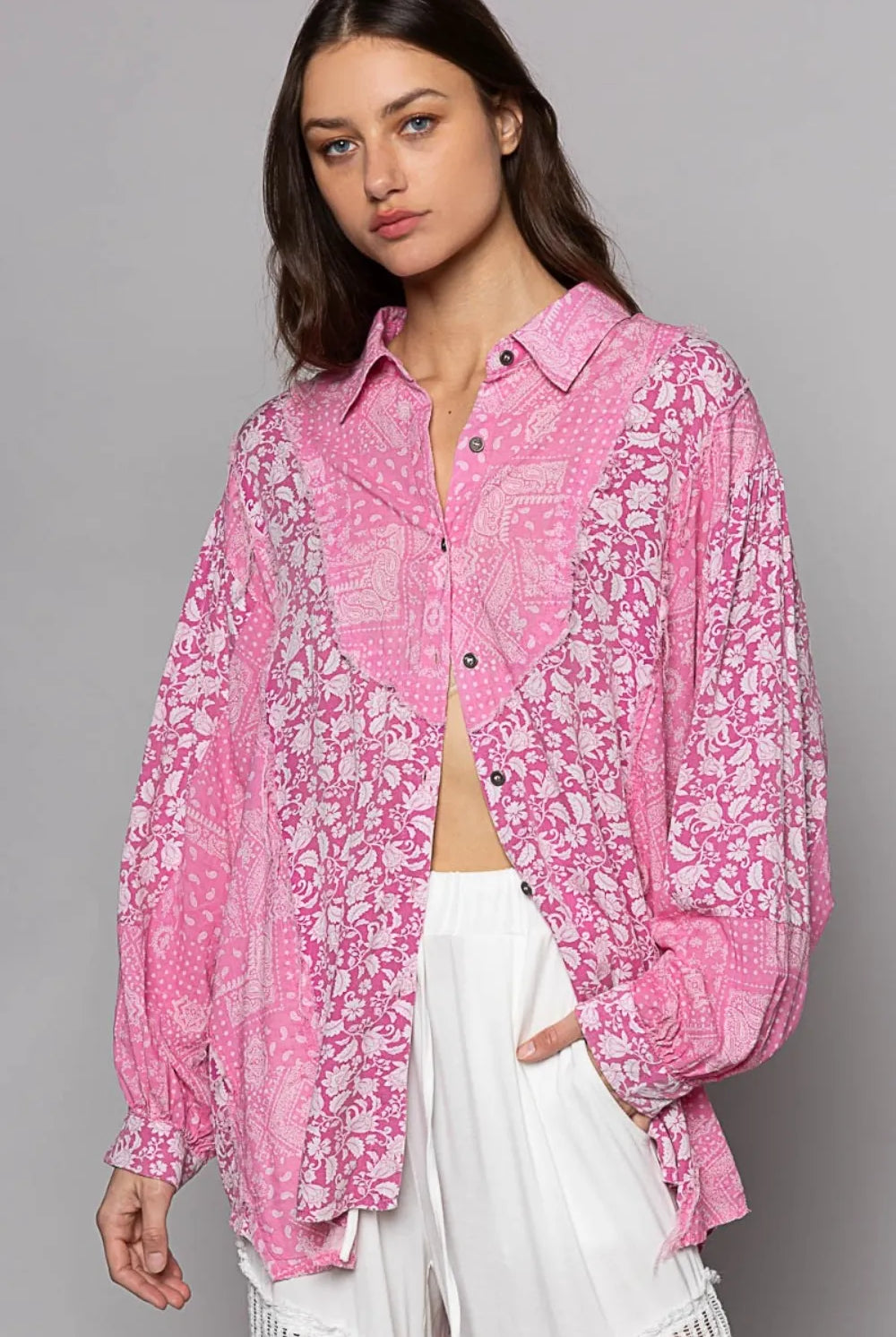 POL Button Down Long Sleeve Paisley Print Shirt-Krush Kandy, Women's Online Fashion Boutique Located in Phoenix, Arizona (Scottsdale Area)