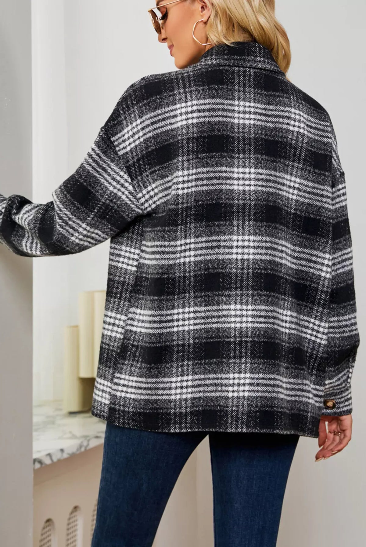 Plaid Button Up Long Sleeve Shacket-Jacket-Krush Kandy, Women's Online Fashion Boutique Located in Phoenix, Arizona (Scottsdale Area)