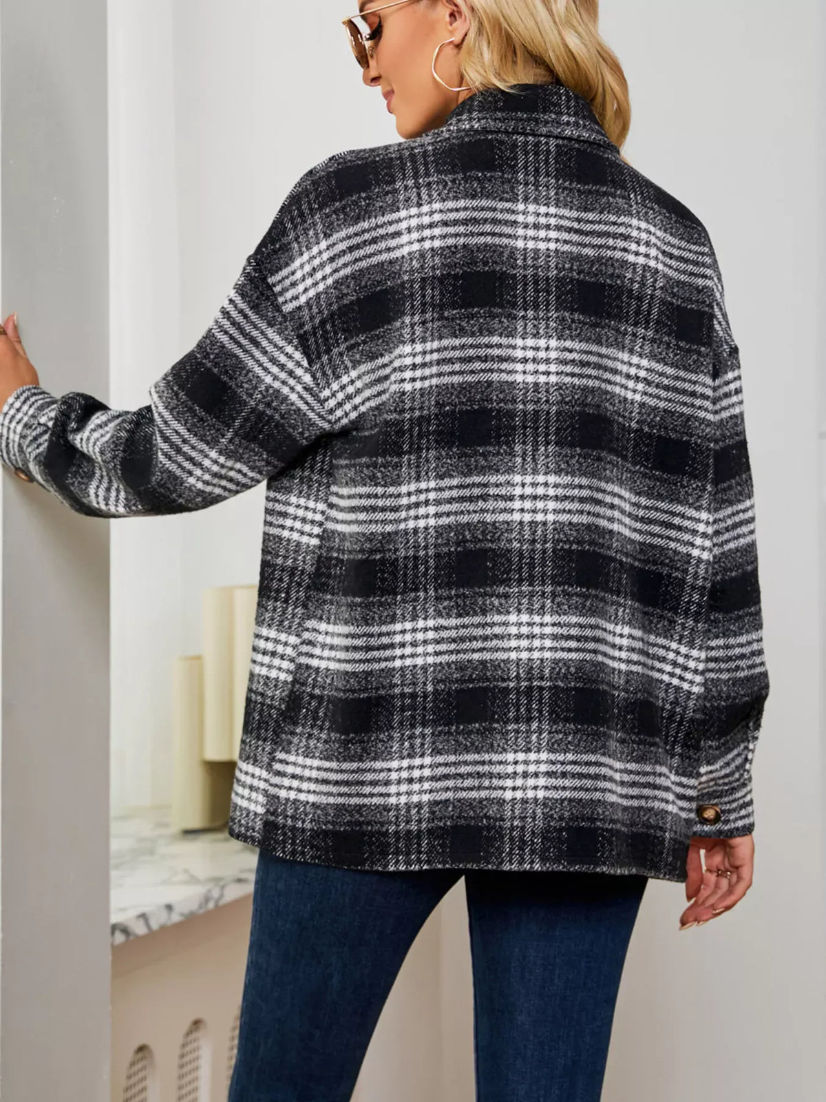 Plaid Button Up Long Sleeve Shacket-Jacket-Krush Kandy, Women's Online Fashion Boutique Located in Phoenix, Arizona (Scottsdale Area)