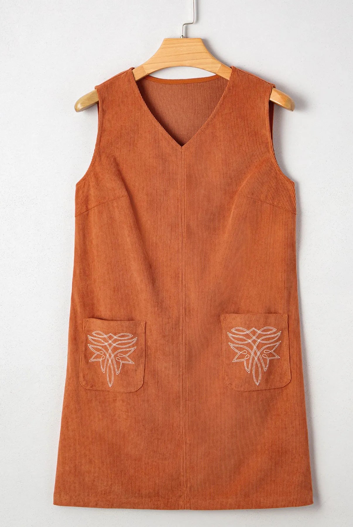 Corduroy Western Embroidered Patched Pocket Shift Sleeveless Mini Dress-dresses-Krush Kandy, Women's Online Fashion Boutique Located in Phoenix, Arizona (Scottsdale Area)
