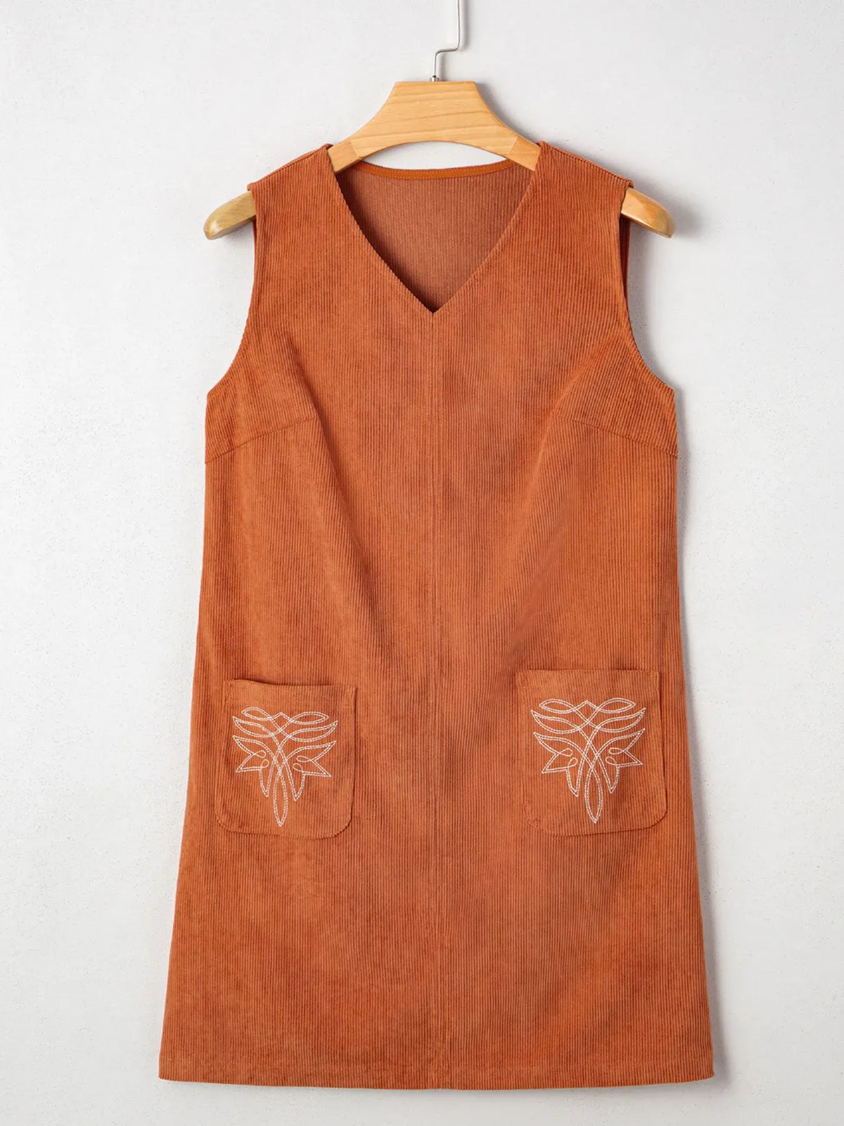 Corduroy Western Embroidered Patched Pocket Shift Sleeveless Mini Dress-dresses-Krush Kandy, Women's Online Fashion Boutique Located in Phoenix, Arizona (Scottsdale Area)