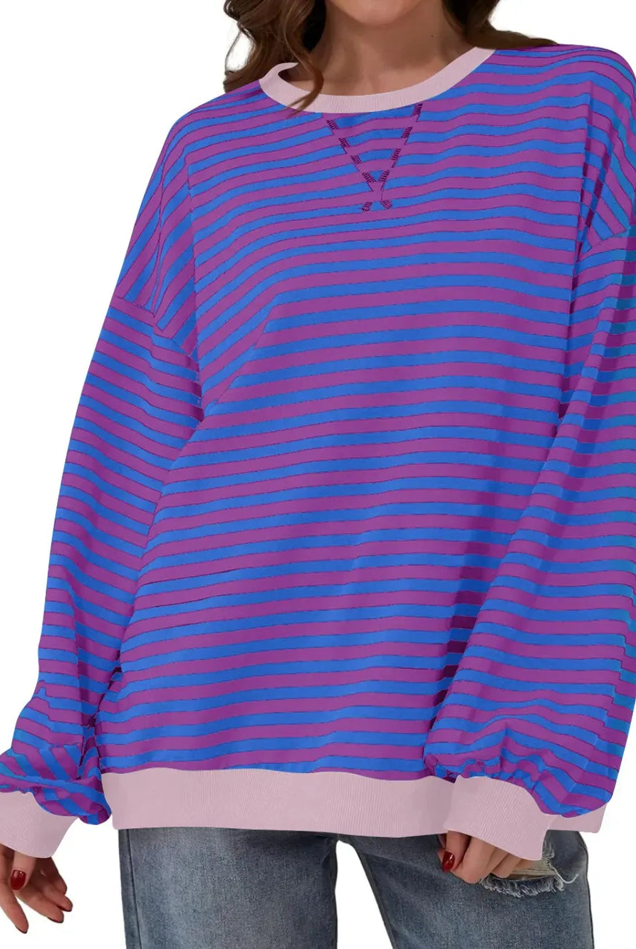Lovelet Contrast Striped Long Sleeve Sweatshirt-Sweaters-Krush Kandy, Women's Online Fashion Boutique Located in Phoenix, Arizona (Scottsdale Area)