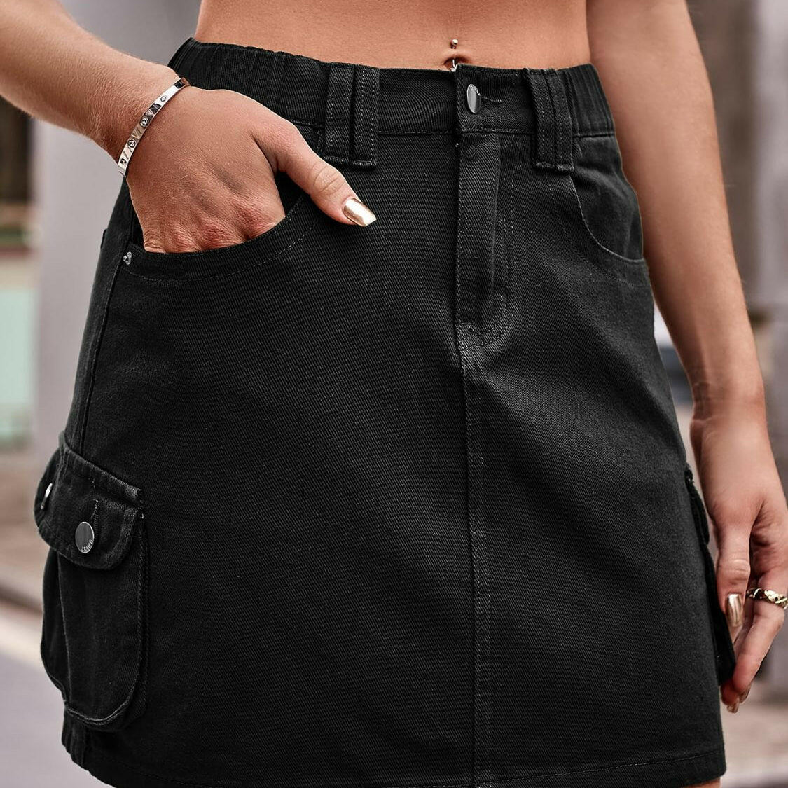Denim Mini Skirt with Pockets-Krush Kandy, Women's Online Fashion Boutique Located in Phoenix, Arizona (Scottsdale Area)