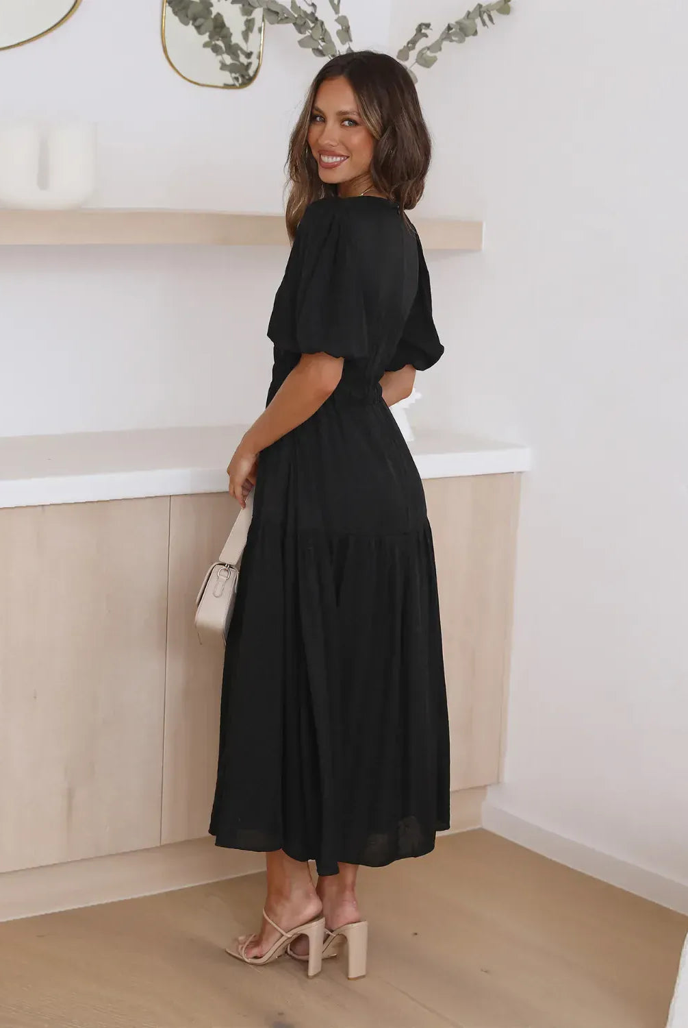 Tiered Surplice Half Sleeve Midi Dress-dress-Krush Kandy, Women's Online Fashion Boutique Located in Phoenix, Arizona (Scottsdale Area)