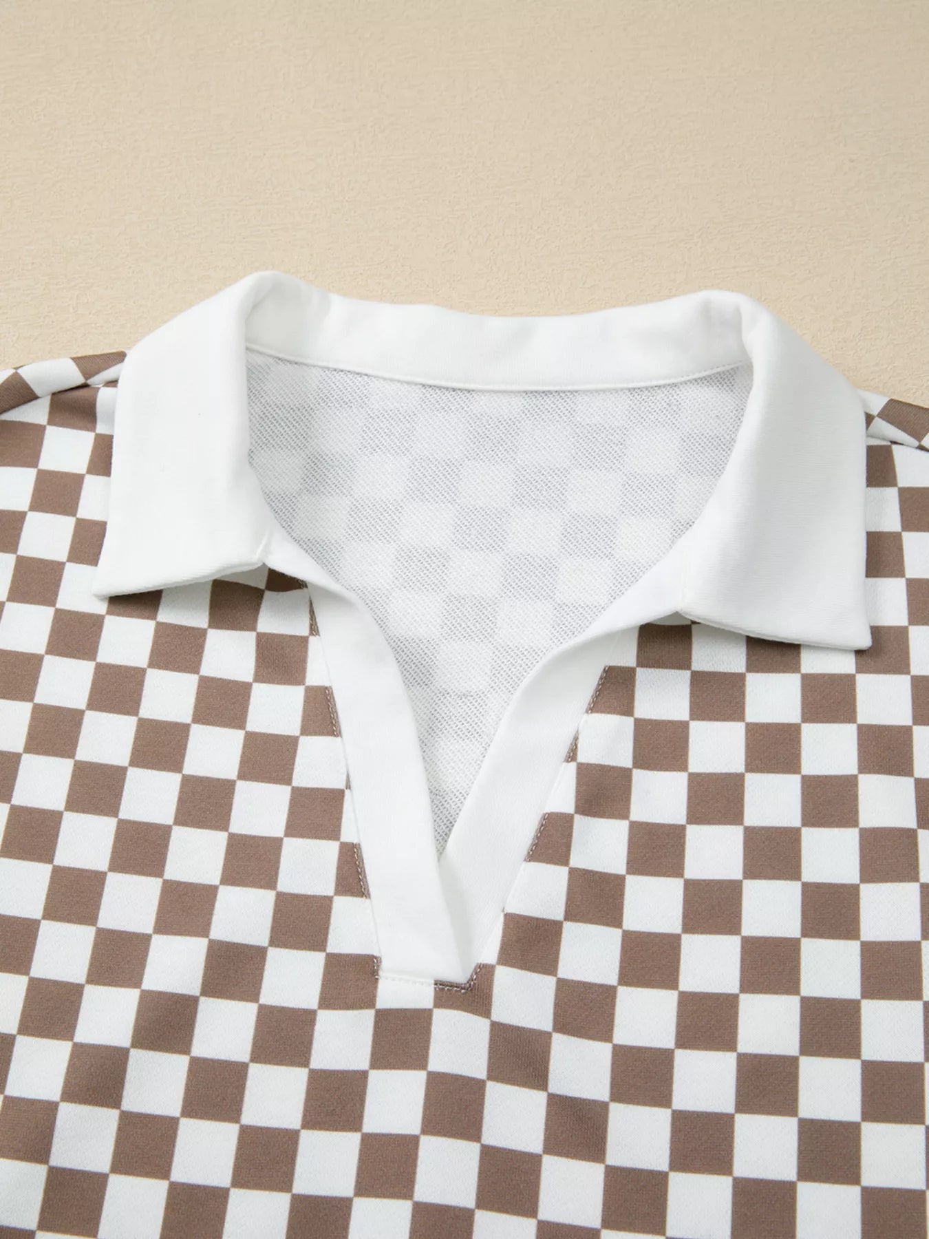 Checkered Print Polo Collar Cropped Long Sleeve Top and Drawstring Mini Skirt Set-2 Piece Outfit Sets-Krush Kandy, Women's Online Fashion Boutique Located in Phoenix, Arizona (Scottsdale Area)