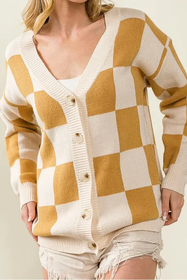 BiBi Checked V-neck Cardigan-Tops-Krush Kandy, Women's Online Fashion Boutique Located in Phoenix, Arizona (Scottsdale Area)