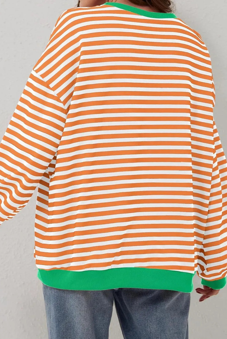Lovelet Contrast Striped Long Sleeve Sweatshirt-Sweaters-Krush Kandy, Women's Online Fashion Boutique Located in Phoenix, Arizona (Scottsdale Area)