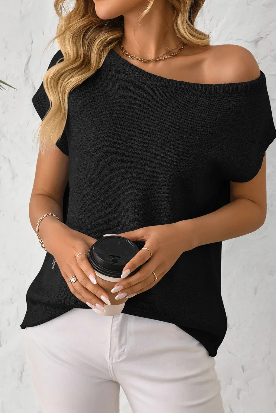 Mandy Boat Neck Short Sleeve Knit Top-Tops-Krush Kandy, Women's Online Fashion Boutique Located in Phoenix, Arizona (Scottsdale Area)