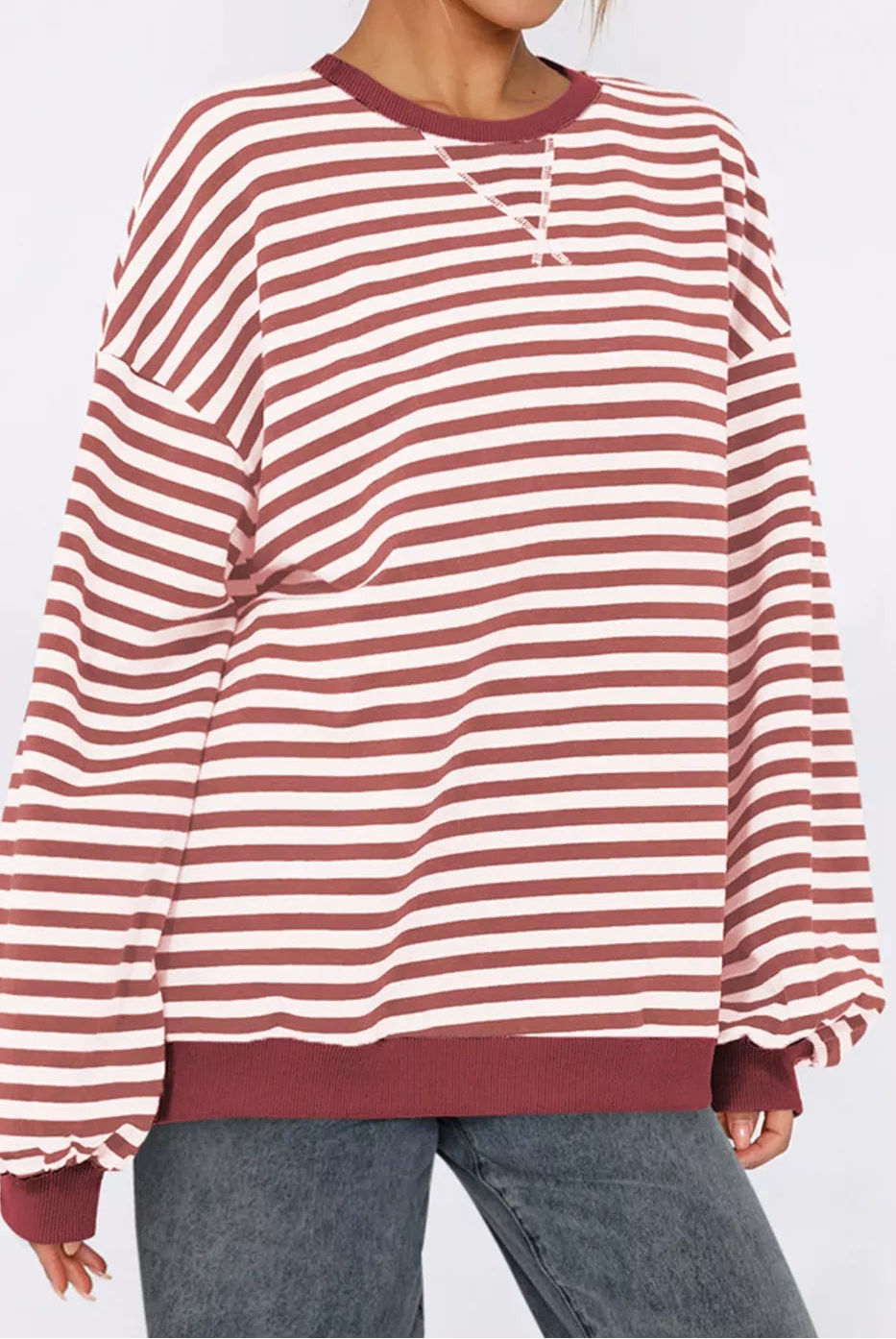 Striped Round Neck Long Sleeve Sweatshirt-Sweatshirt-Krush Kandy, Women's Online Fashion Boutique Located in Phoenix, Arizona (Scottsdale Area)