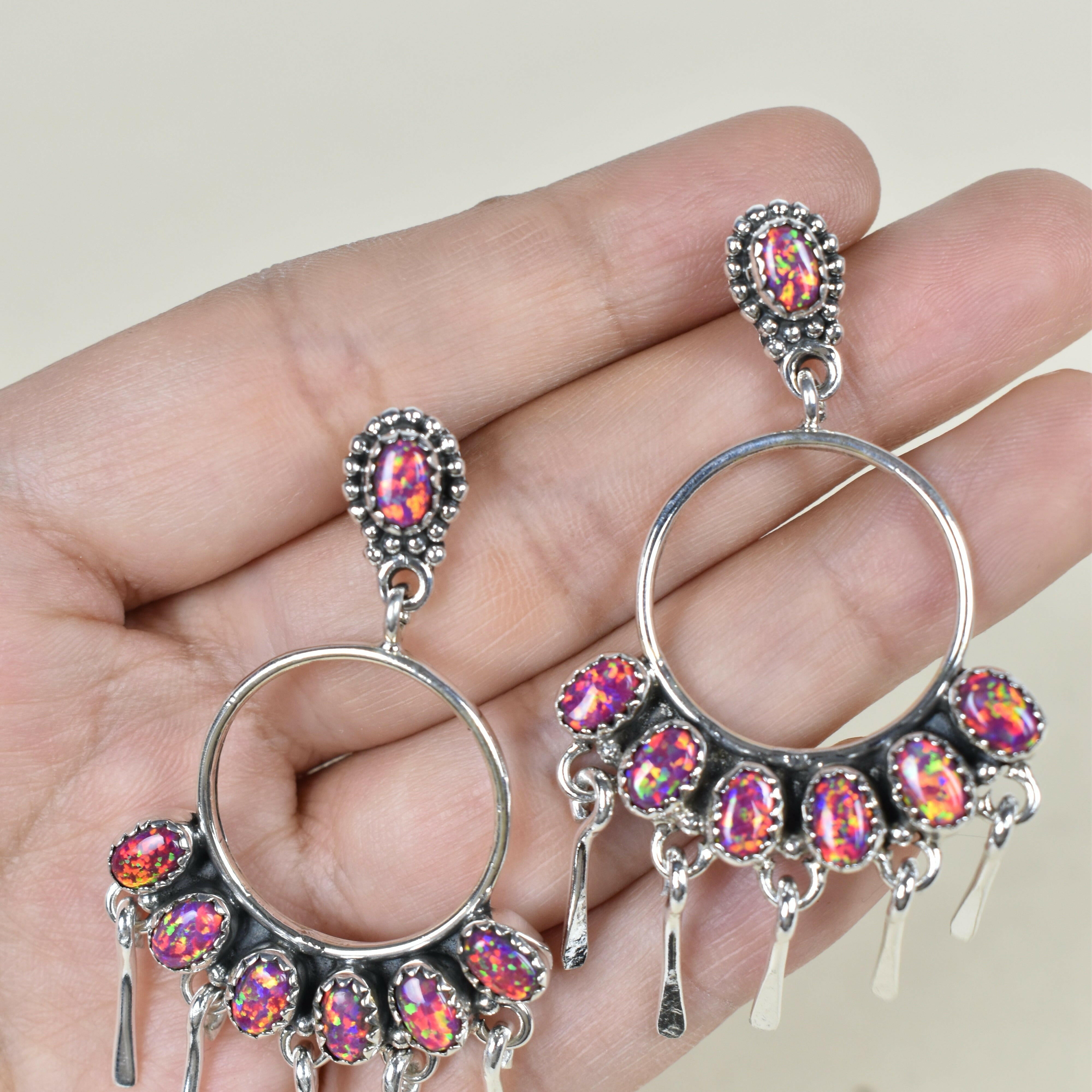 7 Jewel Hoop Studded Dangle Earring-Drop Earrings-Krush Kandy, Women's Online Fashion Boutique Located in Phoenix, Arizona (Scottsdale Area)