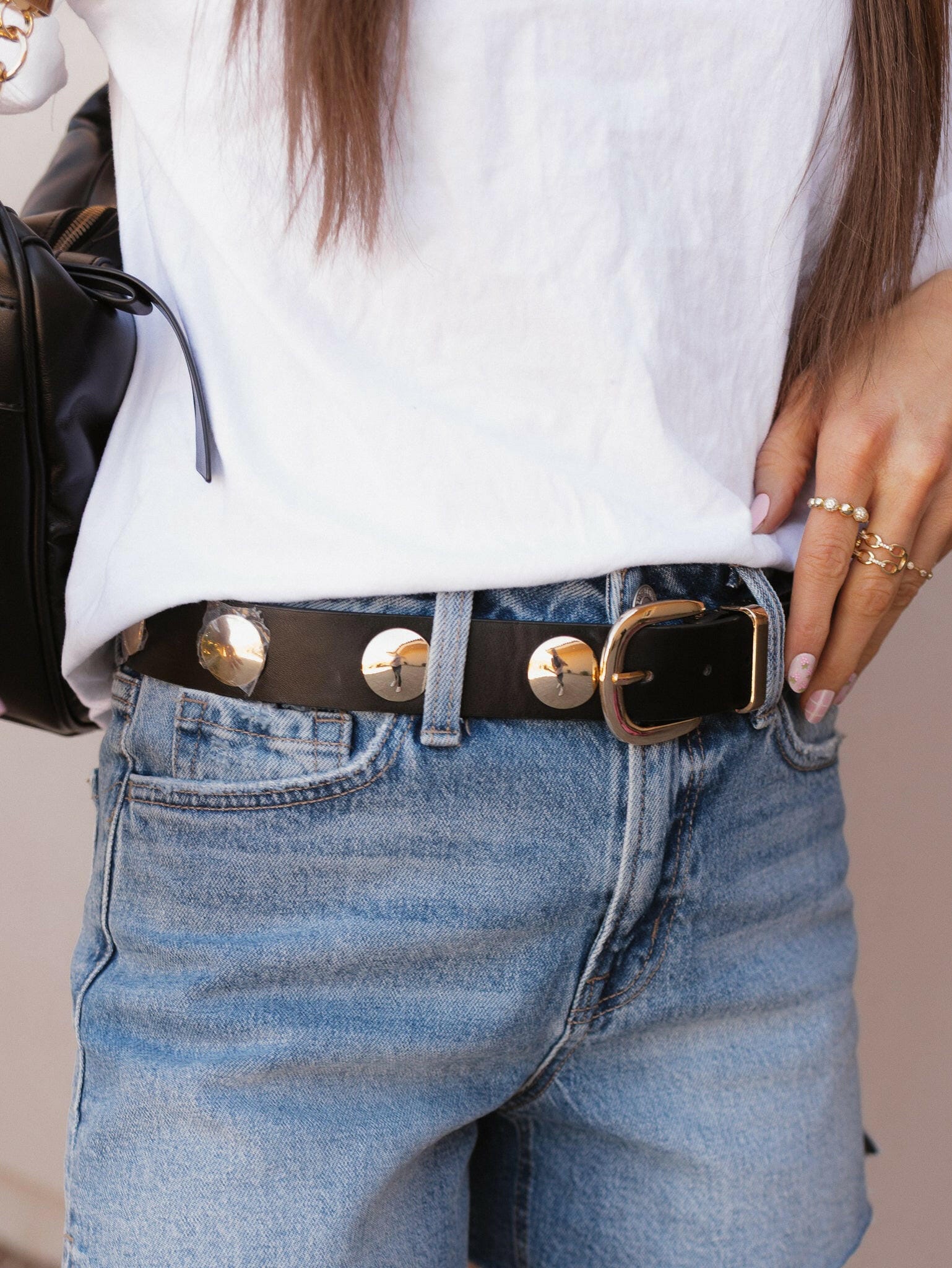 Metallic Disc Studded Faux Leather Belt-Accessories-Krush Kandy, Women's Online Fashion Boutique Located in Phoenix, Arizona (Scottsdale Area)