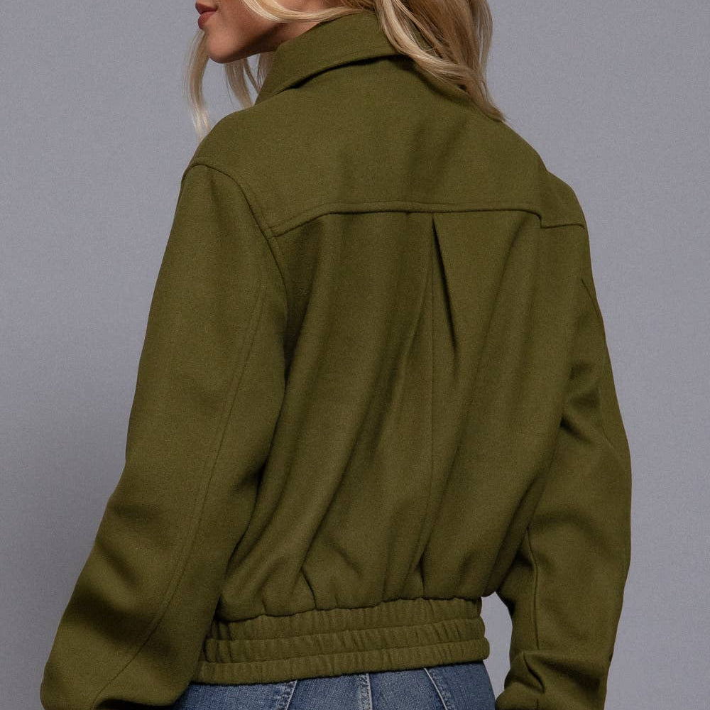 Long Sleeve Lapel Collar Soft Felt Bomber Jacket-Jackets-Krush Kandy, Women's Online Fashion Boutique Located in Phoenix, Arizona (Scottsdale Area)