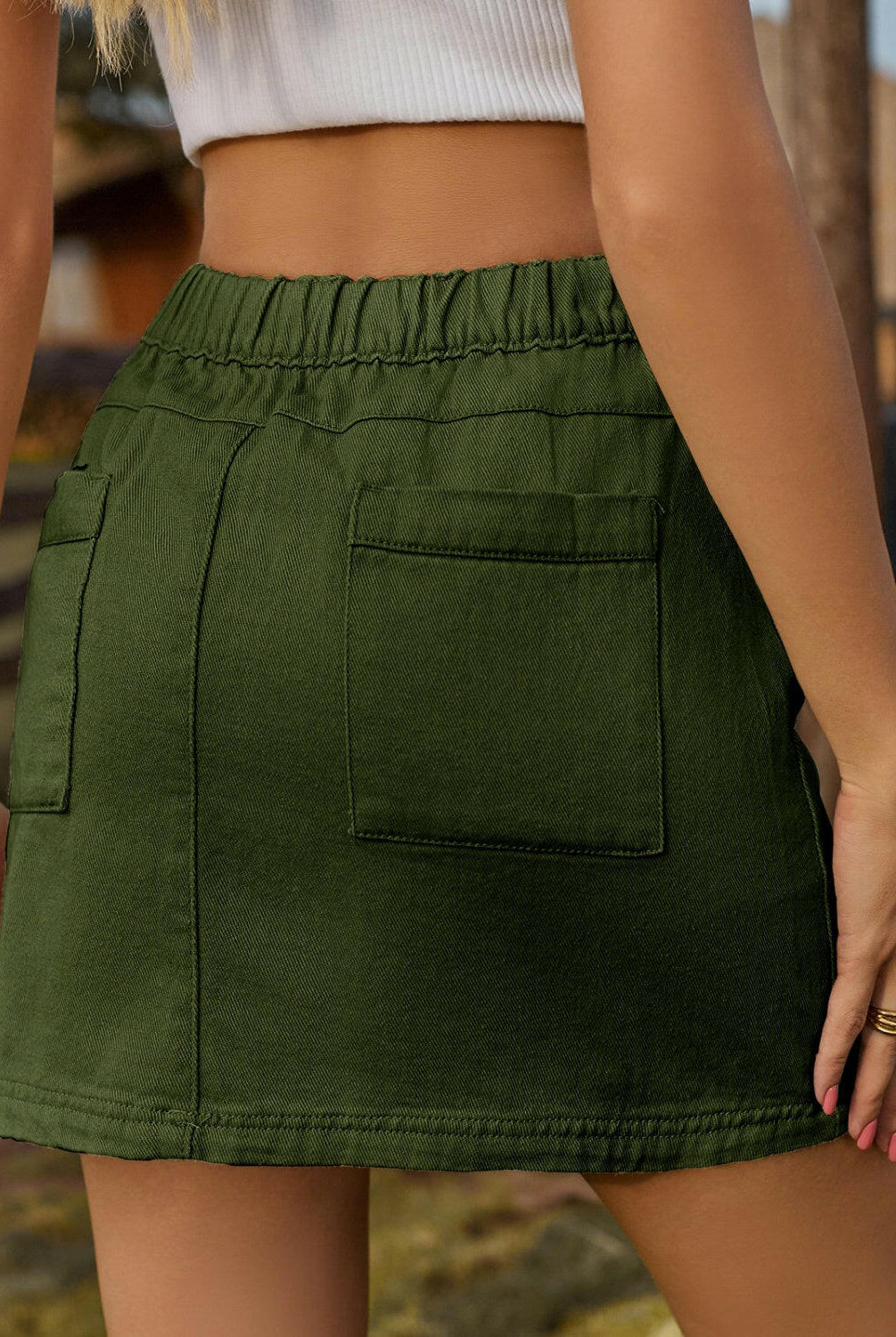 Pocketed Elastic Waist Denim Skirt-Krush Kandy, Women's Online Fashion Boutique Located in Phoenix, Arizona (Scottsdale Area)