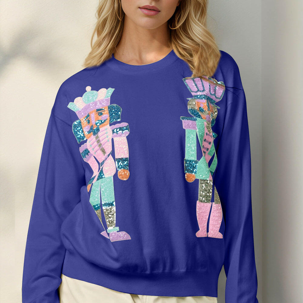 Double Take Full Size Sequin Nutcracker Long Sleeve Sweater-Sweaters-Krush Kandy, Women's Online Fashion Boutique Located in Phoenix, Arizona (Scottsdale Area)