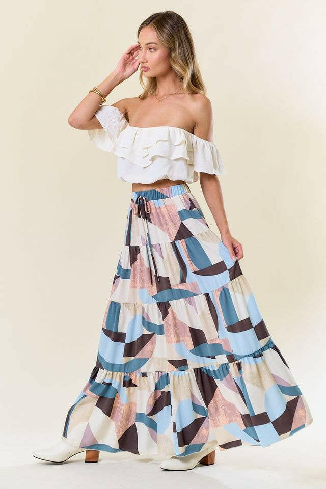 Geo Dreams Tiered Maxi Skirt-Skirts-Krush Kandy, Women's Online Fashion Boutique Located in Phoenix, Arizona (Scottsdale Area)