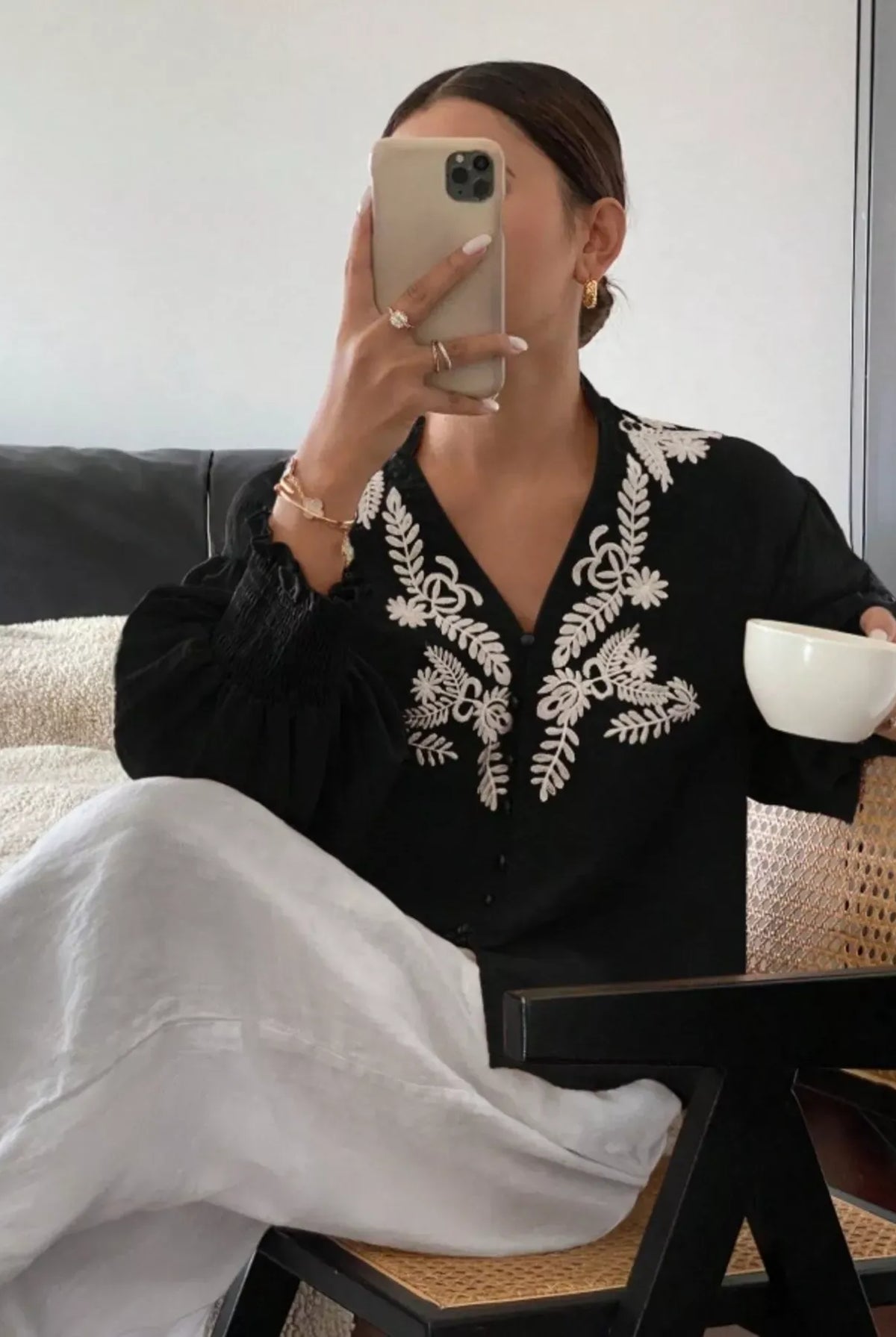 Embroidered Long Sleeve Blouse-Blouses-Krush Kandy, Women's Online Fashion Boutique Located in Phoenix, Arizona (Scottsdale Area)