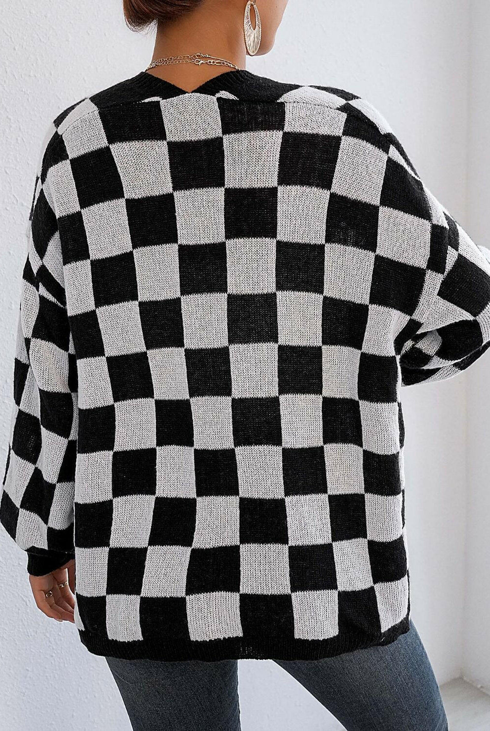 Checkered Open Front Long Sleeve Cardigan-Cardigans-Krush Kandy, Women's Online Fashion Boutique Located in Phoenix, Arizona (Scottsdale Area)