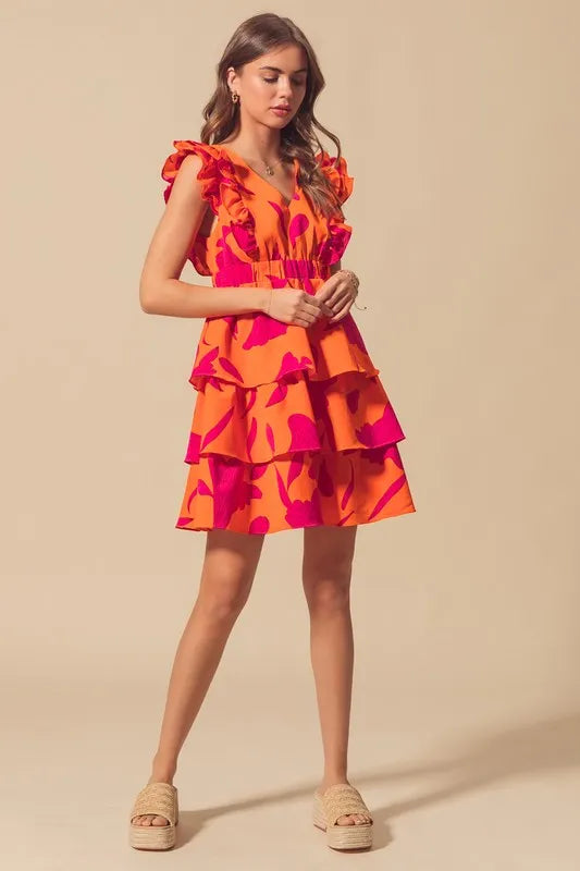 SO ME Floral V Neck Layered Dress with Elasticized Waist-Dresses-Krush Kandy, Women's Online Fashion Boutique Located in Phoenix, Arizona (Scottsdale Area)