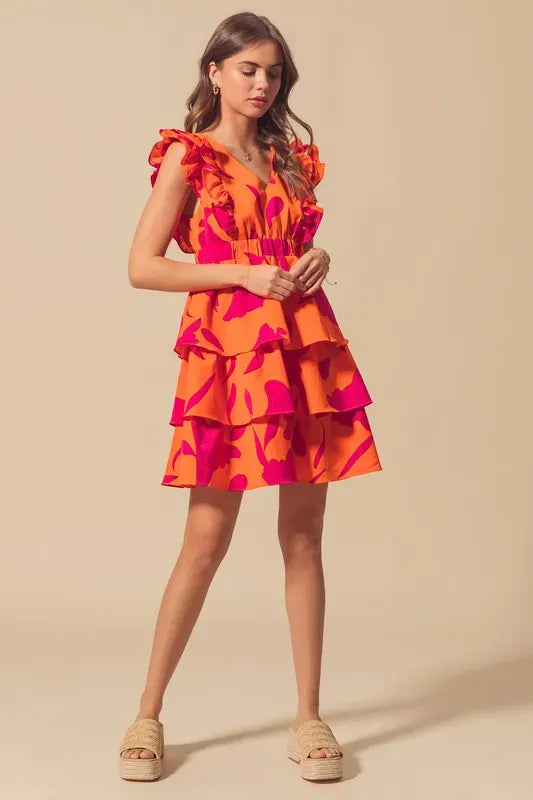SO ME Floral V Neck Layered Dress with Elasticized Waist-Dresses-Krush Kandy, Women's Online Fashion Boutique Located in Phoenix, Arizona (Scottsdale Area)