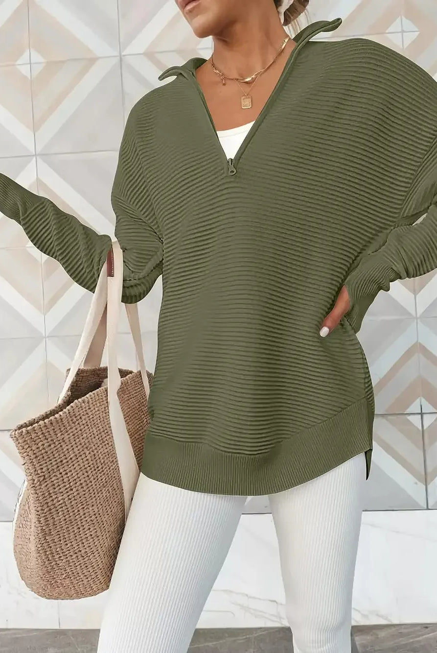 Half Zip Long Sleeve Knit Top-Sweaters-Krush Kandy, Women's Online Fashion Boutique Located in Phoenix, Arizona (Scottsdale Area)
