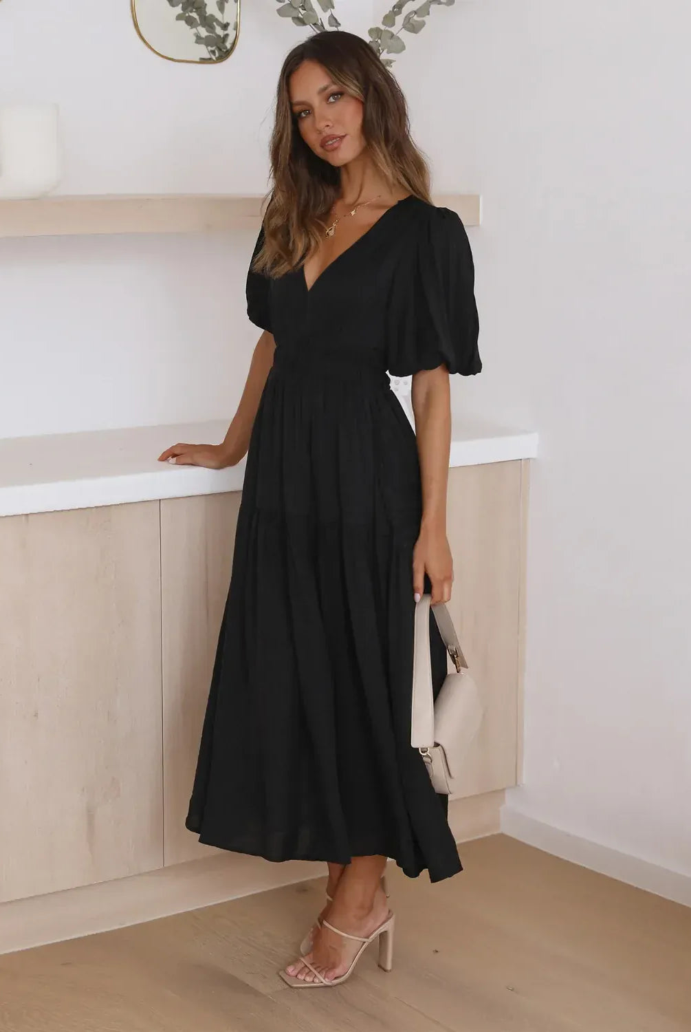 Tiered Surplice Half Sleeve Midi Dress-dress-Krush Kandy, Women's Online Fashion Boutique Located in Phoenix, Arizona (Scottsdale Area)