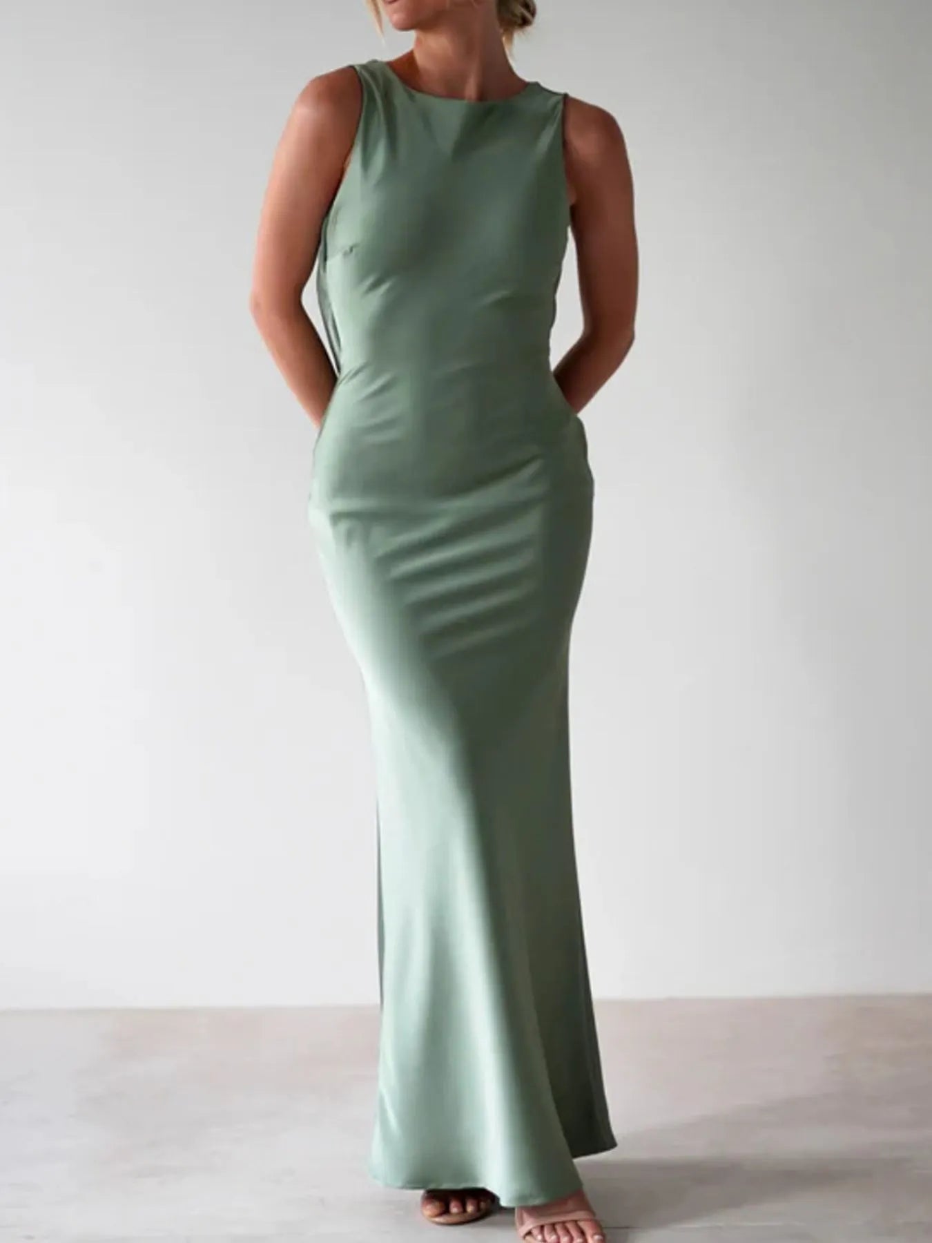 Satin Sleeveless Maxi Dress-Dresses-Krush Kandy, Women's Online Fashion Boutique Located in Phoenix, Arizona (Scottsdale Area)