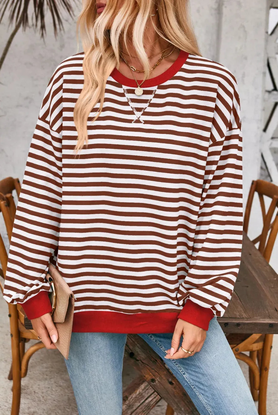 Lovelet Contrast Striped Long Sleeve Sweatshirt-Sweaters-Krush Kandy, Women's Online Fashion Boutique Located in Phoenix, Arizona (Scottsdale Area)