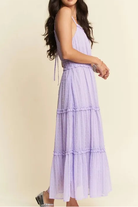 Davi & Dani Texture Swiss Dot Ruffle Square Neck Midi Dress-Dresses-Krush Kandy, Women's Online Fashion Boutique Located in Phoenix, Arizona (Scottsdale Area)