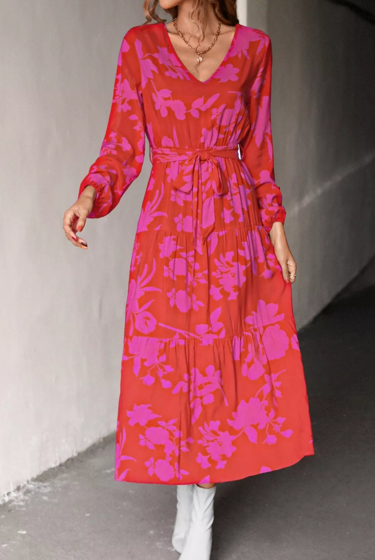 Printed V-Neck Balloon Sleeve Dress-dresses-Krush Kandy, Women's Online Fashion Boutique Located in Phoenix, Arizona (Scottsdale Area)