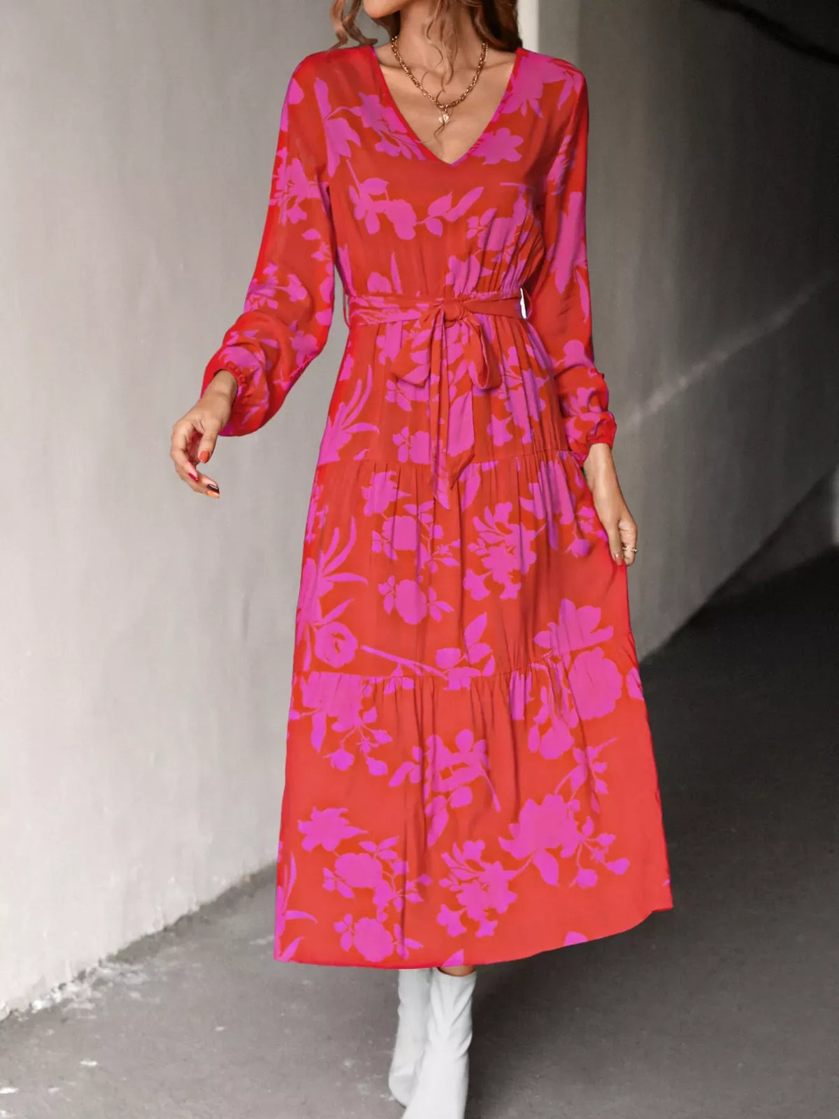Printed V-Neck Balloon Sleeve Dress-dresses-Krush Kandy, Women's Online Fashion Boutique Located in Phoenix, Arizona (Scottsdale Area)