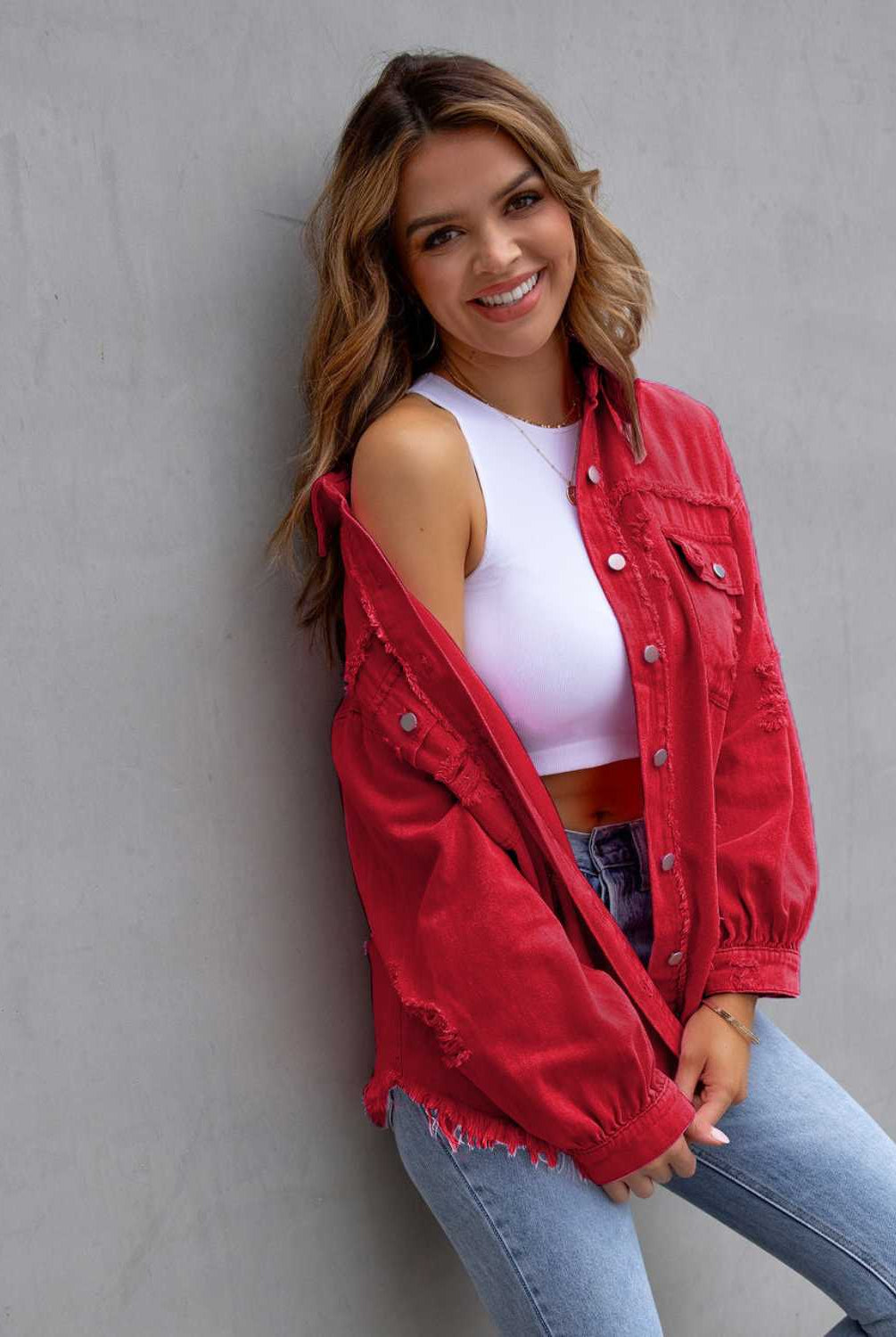 Distressed Drop Shoulder Denim Jacket-Krush Kandy, Women's Online Fashion Boutique Located in Phoenix, Arizona (Scottsdale Area)