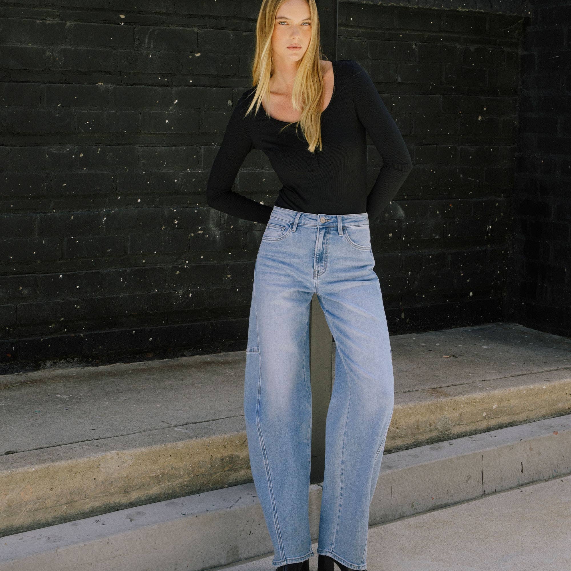 Super High Rise Full Length Wide Barrel Jeans