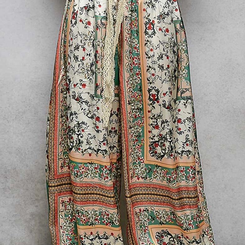 Elastic Waistband Paisley Casual Jogger Pants