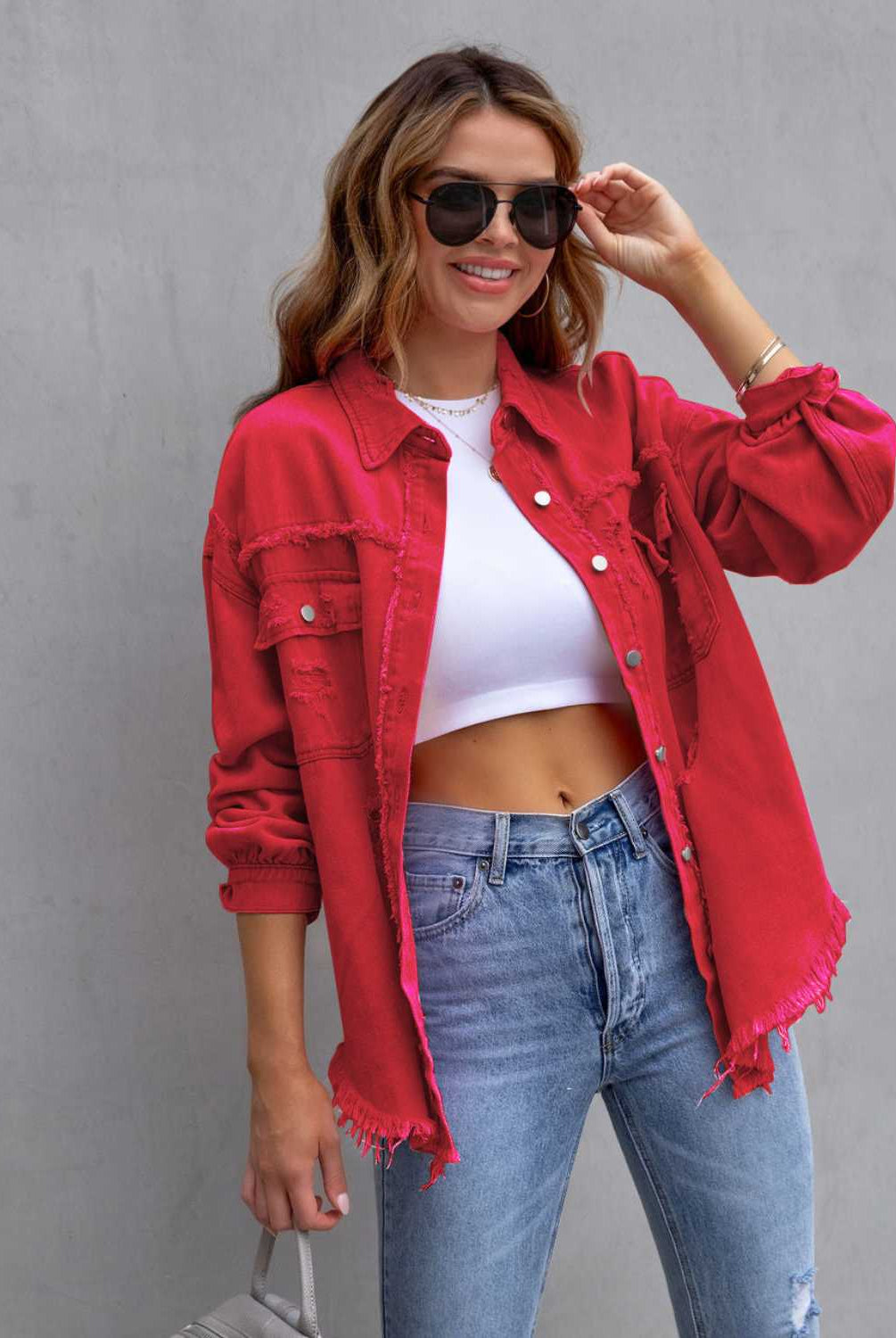 Distressed Drop Shoulder Denim Jacket-Krush Kandy, Women's Online Fashion Boutique Located in Phoenix, Arizona (Scottsdale Area)