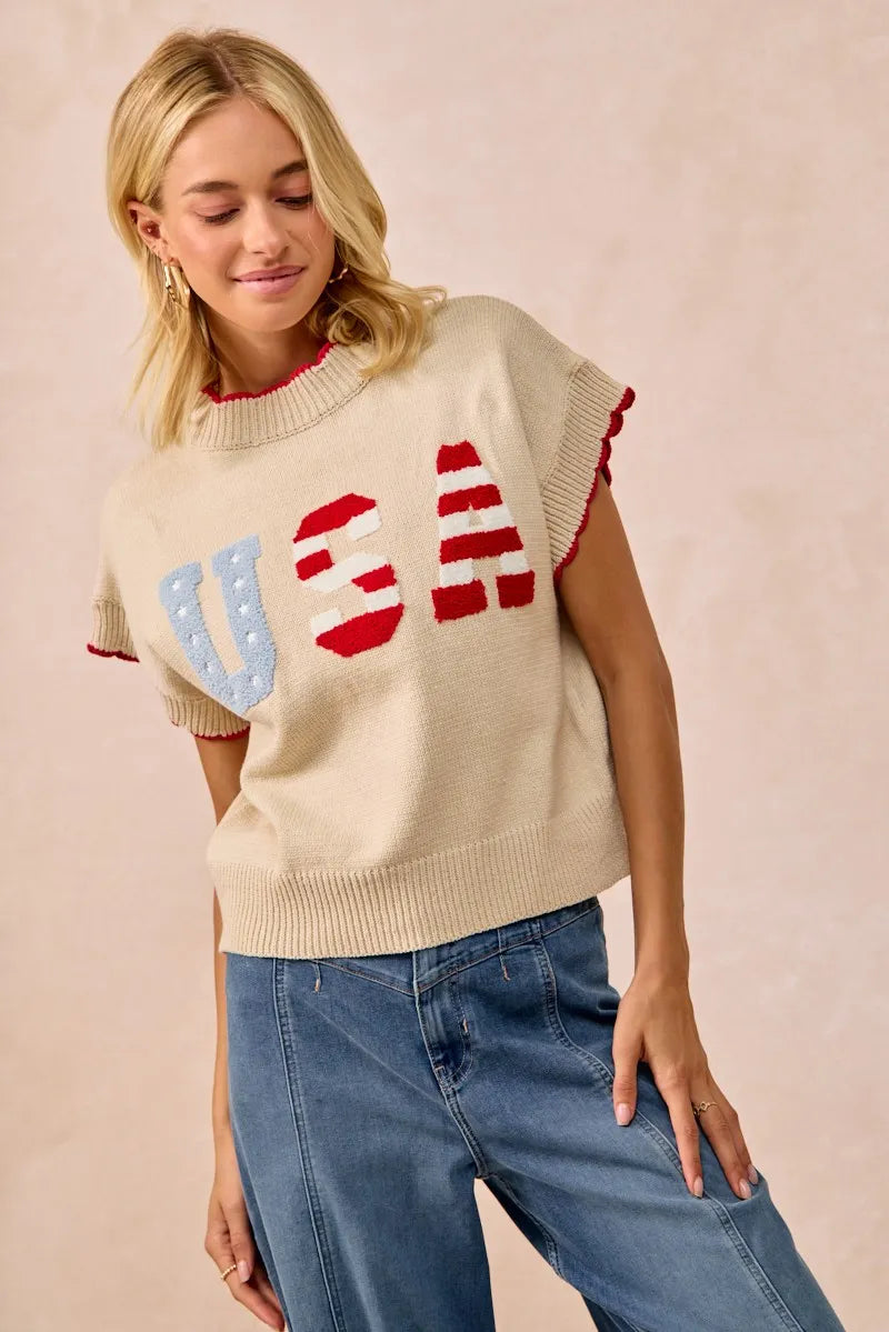 BiBi USA Patchwork Sweater Vest Top With Contrast Detail-Sweaters-Krush Kandy, Women's Online Fashion Boutique Located in Phoenix, Arizona (Scottsdale Area)