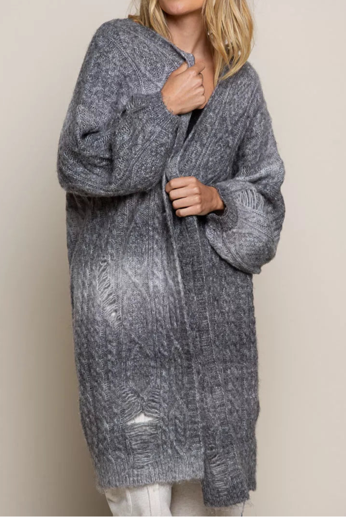 POL Distressed Cable-Knit Ombre Dying Cardigan-Cardigan-Krush Kandy, Women's Online Fashion Boutique Located in Phoenix, Arizona (Scottsdale Area)
