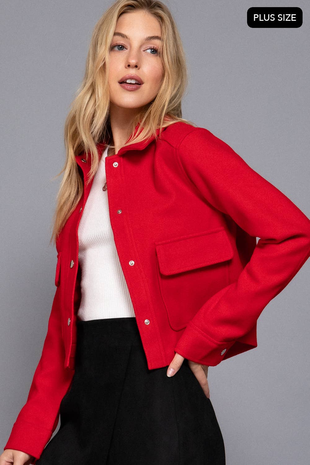 Plus Size Long Sleeve Soft Felt Jacket-Jackets-Krush Kandy, Women's Online Fashion Boutique Located in Phoenix, Arizona (Scottsdale Area)