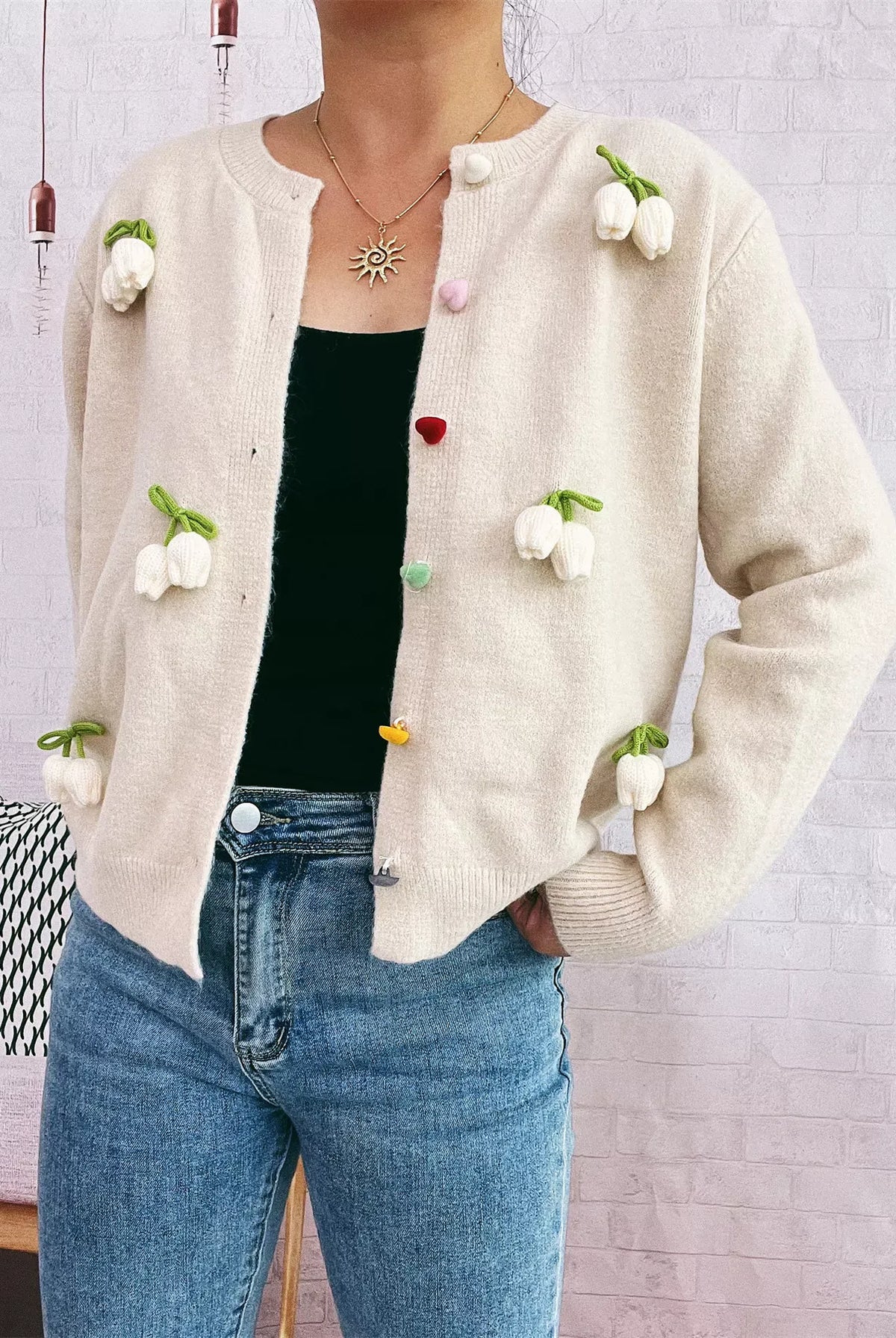 Flower Button Up Long Sleeve Cardigan-Cardigans-Krush Kandy, Women's Online Fashion Boutique Located in Phoenix, Arizona (Scottsdale Area)