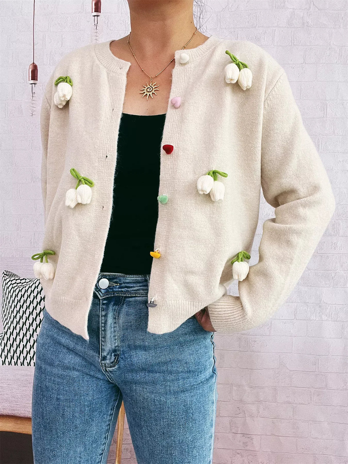 Flower Button Up Long Sleeve Cardigan-Cardigans-Krush Kandy, Women's Online Fashion Boutique Located in Phoenix, Arizona (Scottsdale Area)