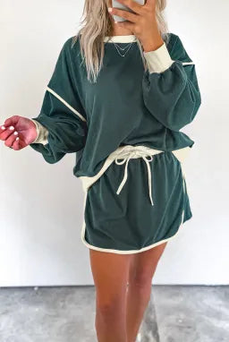Chic Duo Contrast Pullover Skort Set | 4 Color Options-2 Piece Outfit Sets-Krush Kandy, Women's Online Fashion Boutique Located in Phoenix, Arizona (Scottsdale Area)