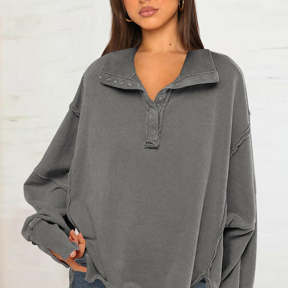Exposed Seam Side Slit Long Sleeve Sweatshirt-Krush Kandy, Women's Online Fashion Boutique Located in Phoenix, Arizona (Scottsdale Area)