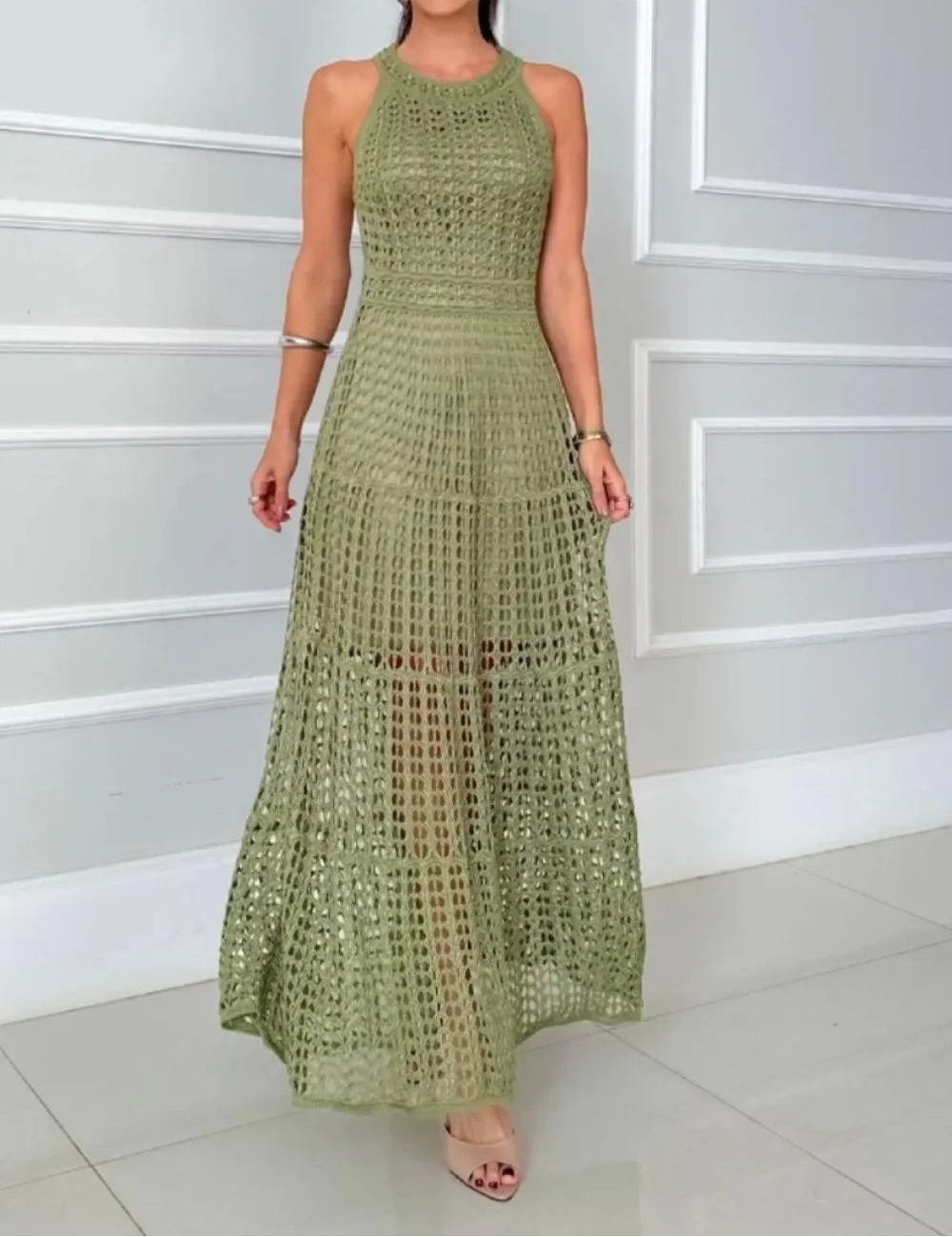 Hollowed-Out Sleeveless Maxi Dress-Dresses-Krush Kandy, Women's Online Fashion Boutique Located in Phoenix, Arizona (Scottsdale Area)