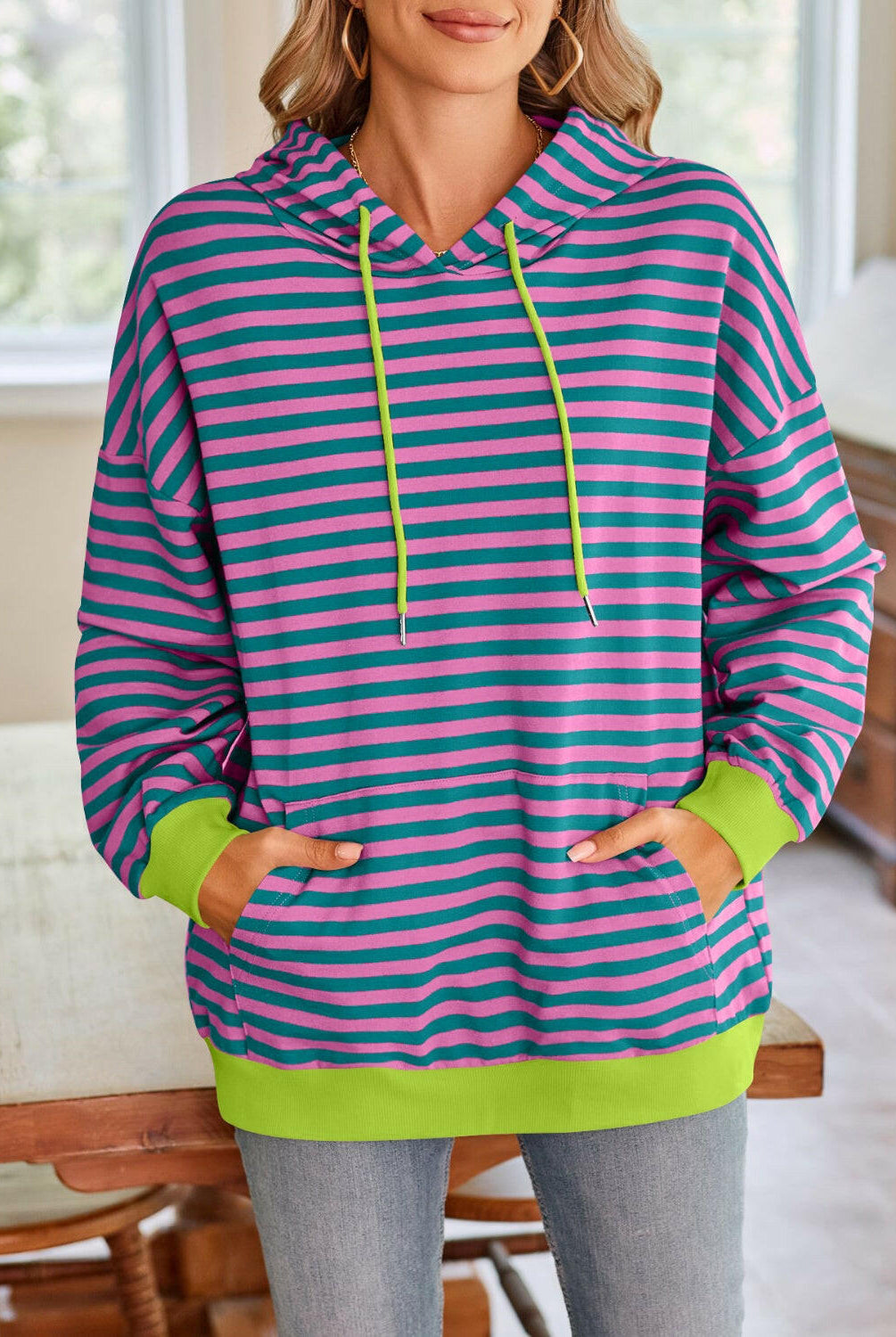 Lovelet Drawstring Striped Long Sleeve Hoodie-Krush Kandy, Women's Online Fashion Boutique Located in Phoenix, Arizona (Scottsdale Area)
