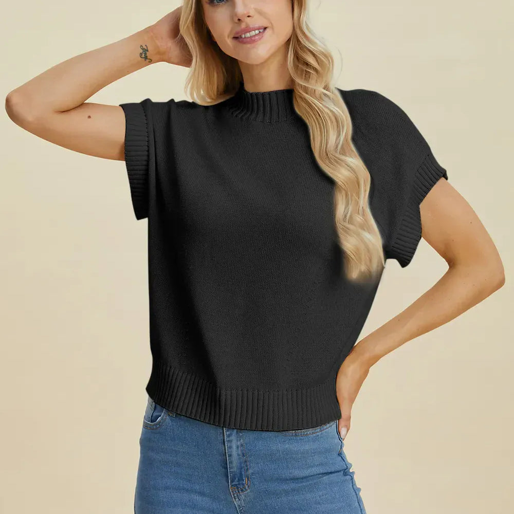 Double Take Full Size Mock Neck Short Sleeve Sweater-Krush Kandy, Women's Online Fashion Boutique Located in Phoenix, Arizona (Scottsdale Area)