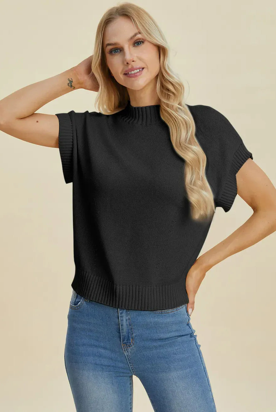 Double Take Full Size Mock Neck Short Sleeve Sweater-Krush Kandy, Women's Online Fashion Boutique Located in Phoenix, Arizona (Scottsdale Area)