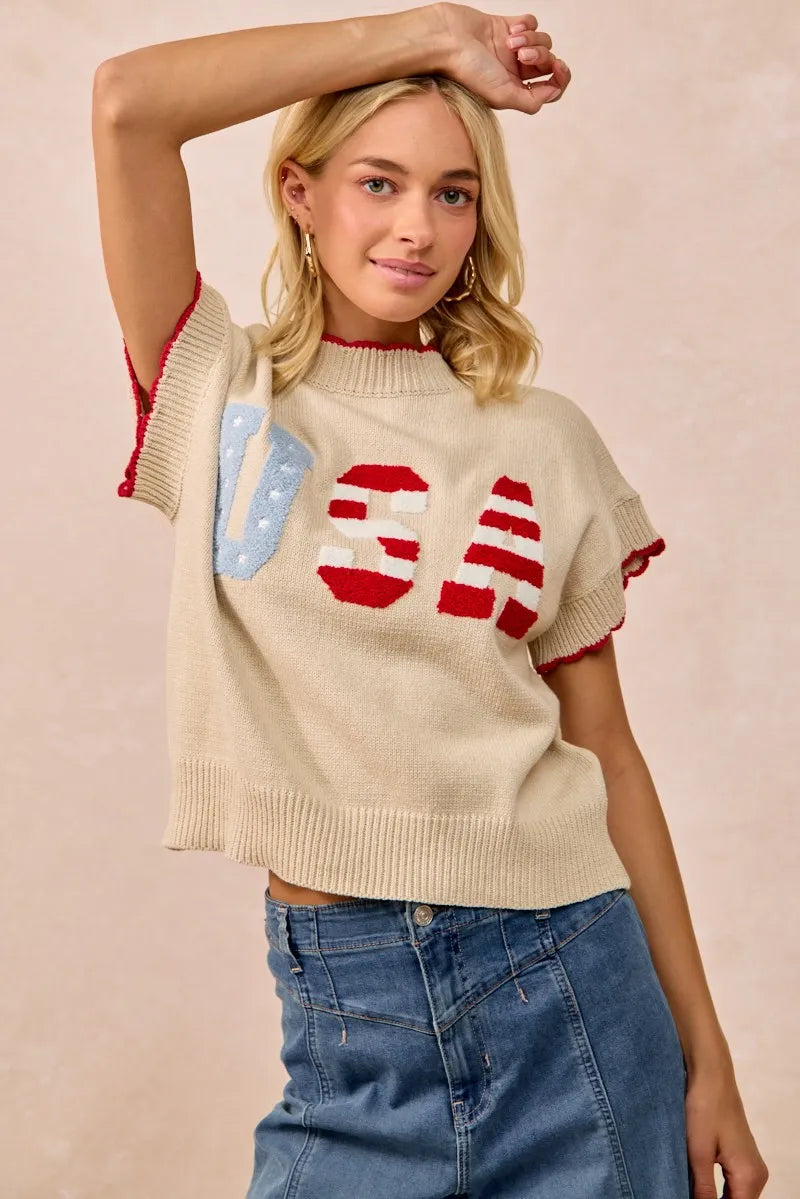 BiBi USA Patchwork Sweater Vest Top With Contrast Detail-Sweaters-Krush Kandy, Women's Online Fashion Boutique Located in Phoenix, Arizona (Scottsdale Area)
