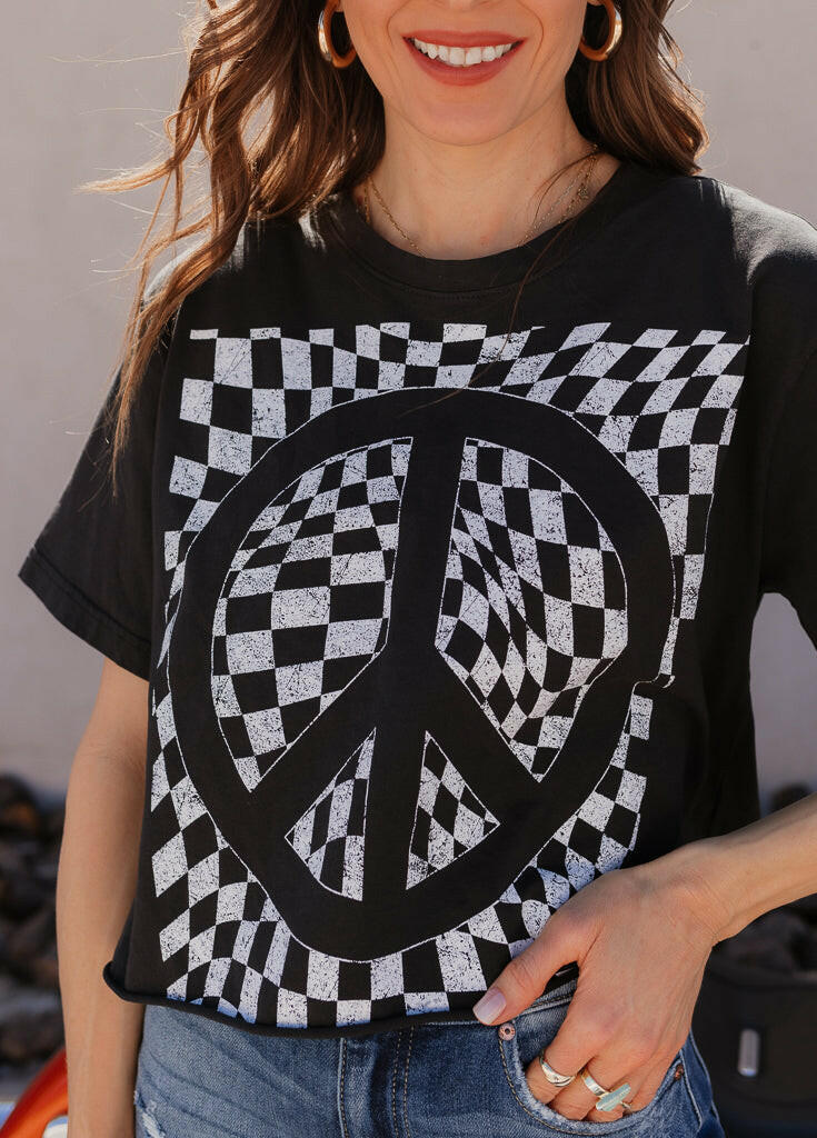 Checkered Peace Graphic Tee-Graphic Tees-Krush Kandy, Women's Online Fashion Boutique Located in Phoenix, Arizona (Scottsdale Area)