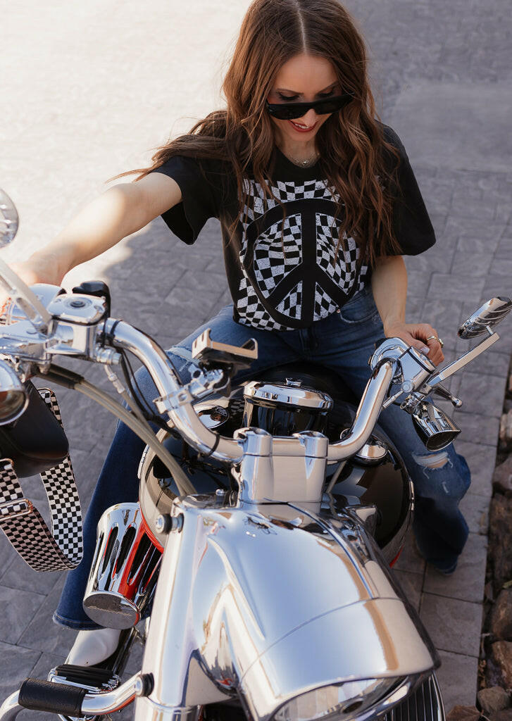 Checkered Peace Graphic Tee-Graphic Tees-Krush Kandy, Women's Online Fashion Boutique Located in Phoenix, Arizona (Scottsdale Area)