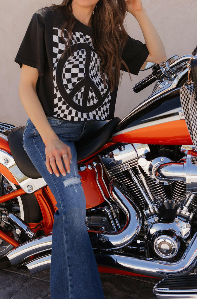 Checkered Peace Graphic Tee-Graphic Tees-Krush Kandy, Women's Online Fashion Boutique Located in Phoenix, Arizona (Scottsdale Area)