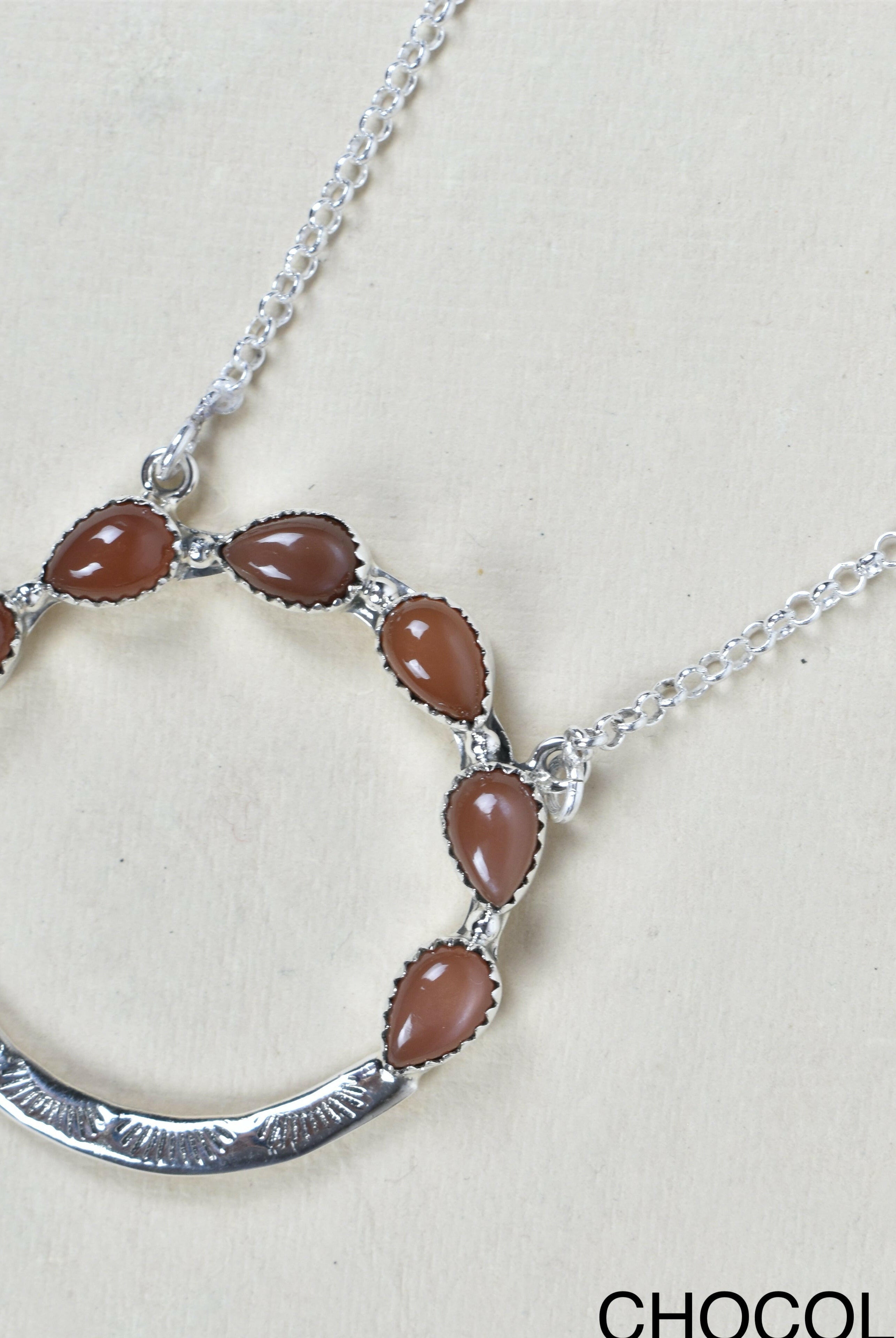 Luna's Crescent Gemstone Necklace-Pendant Necklaces-Krush Kandy, Women's Online Fashion Boutique Located in Phoenix, Arizona (Scottsdale Area)